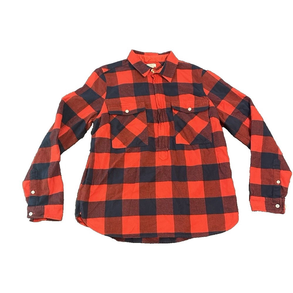 J Crew Lumberjack Buffalo Plaid Womens Flannel Popover Shirt S Red Navy Rustic